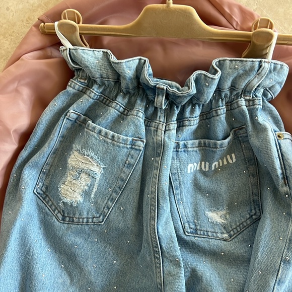 100% AUTHENTIC MIU MIU EMBELLISHED WIDE-LEG JEANS - Picture 8 of 10